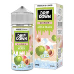 Load image into Gallery viewer, Drip Down Apple Peach e-liquid bottle and packaging on a white background