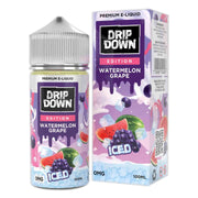 Drip Down Watermelon Grape ICED e-liquid bottle and packaging on a white background