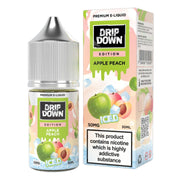 Drip Down Apple Peach e-liquid bottle and packaging on a white background