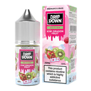 Drip Down Kiwi Dragon Fruit e-liquid bottle and packaging on a white background