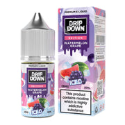 Drip Down Watermelon Grape e-liquid bottle and packaging on a white background
