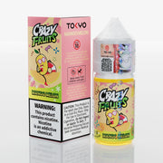 Crazy Fruits Mango Melon vape juice packaging with warning labels on a white background