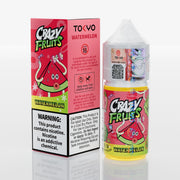 Crazy Fruits Tokyo Watermelon vape juice packaging and bottle on a white background