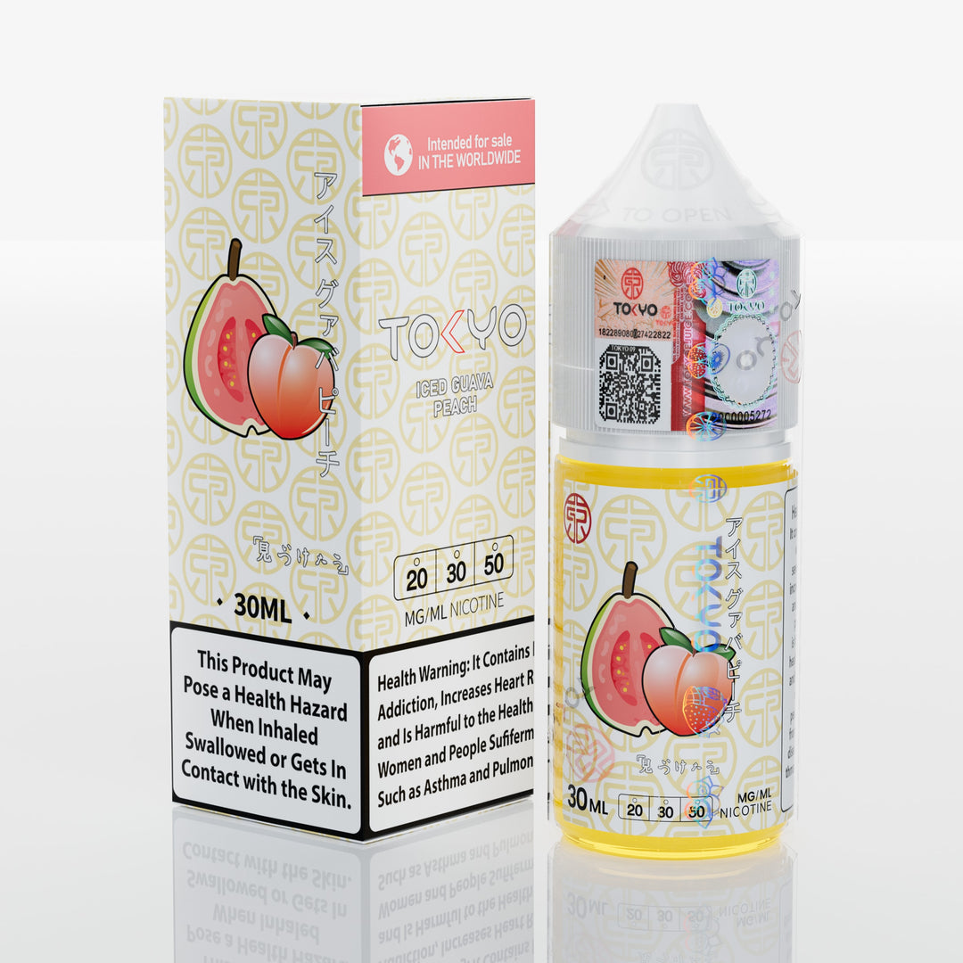 Vape juice bottle and packaging with 'Tokyo' branding on a white background