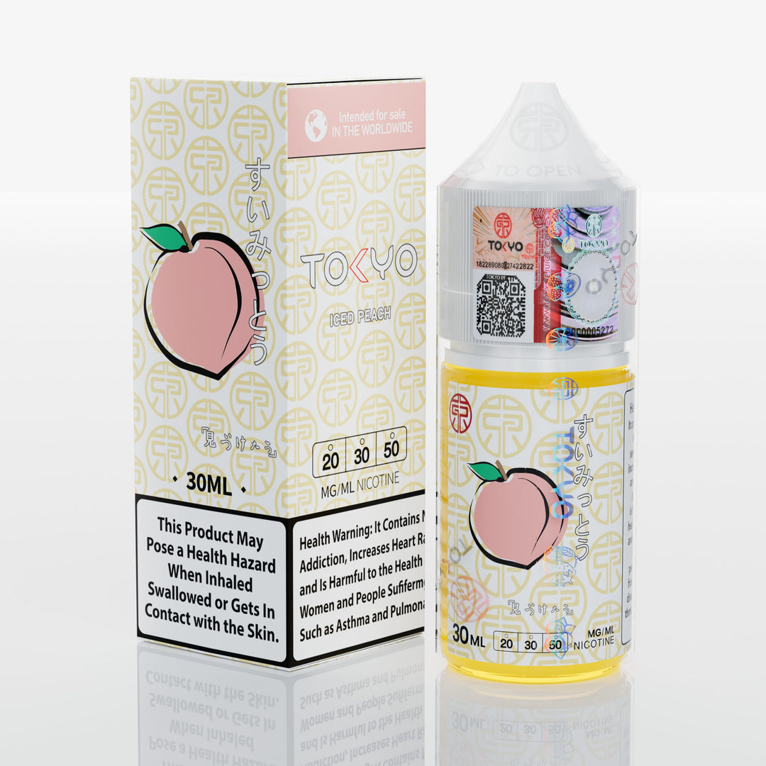 Tobacco product packaging with a peach design on a white background