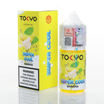 Load image into Gallery viewer, TOKYO Super Cool Banana vape juice packaging with yellow box and bottle on a white background
