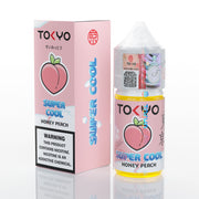 Tokyo Super Cool Honey Peach vape juice packaging on a white background