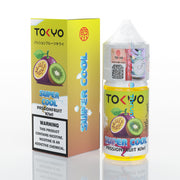 TOKYO Super Cool Passionfruit Kiwi vape juice packaging on a white background