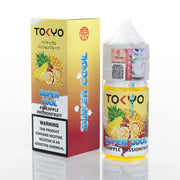 TOKYO Super Cool Pineapple Passionfruit vape juice bottle and packaging on a white background