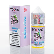 TOKYO Super Cool Rose Grape vape juice packaging on a white background