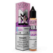 VGOD Salt Nic Labs bubble grape e-liquid bottle and packaging on a white background