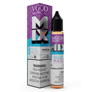 VGOD Salt Nic Labs Blue Razz vape juice bottle and packaging on a white background