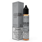 VGOD Cubano Silver vape juice bottle and packaging on a white background
